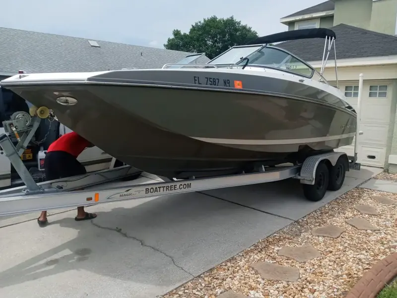Bowrider boat on its trailer after detailing