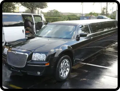 Black stretch limousine after a wash