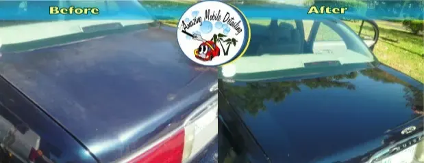 Trunk lid shown before and after paint correction