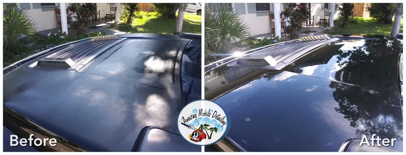 Dark roof before and after paint correction