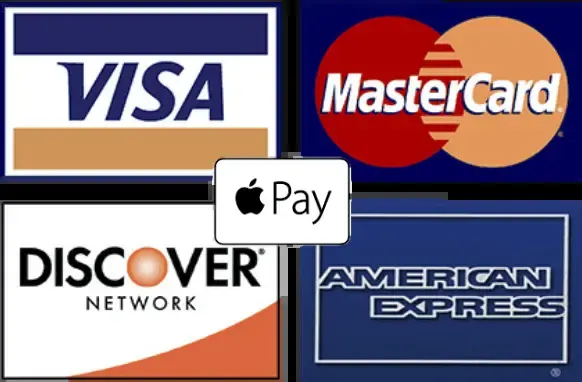Accepted payments: Visa, MasterCard, Discover, American Express and Apple Pay